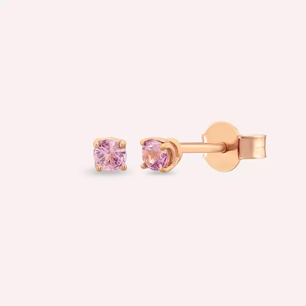 Paio Light Pink Safir Taşlı Rose Altın Küpe