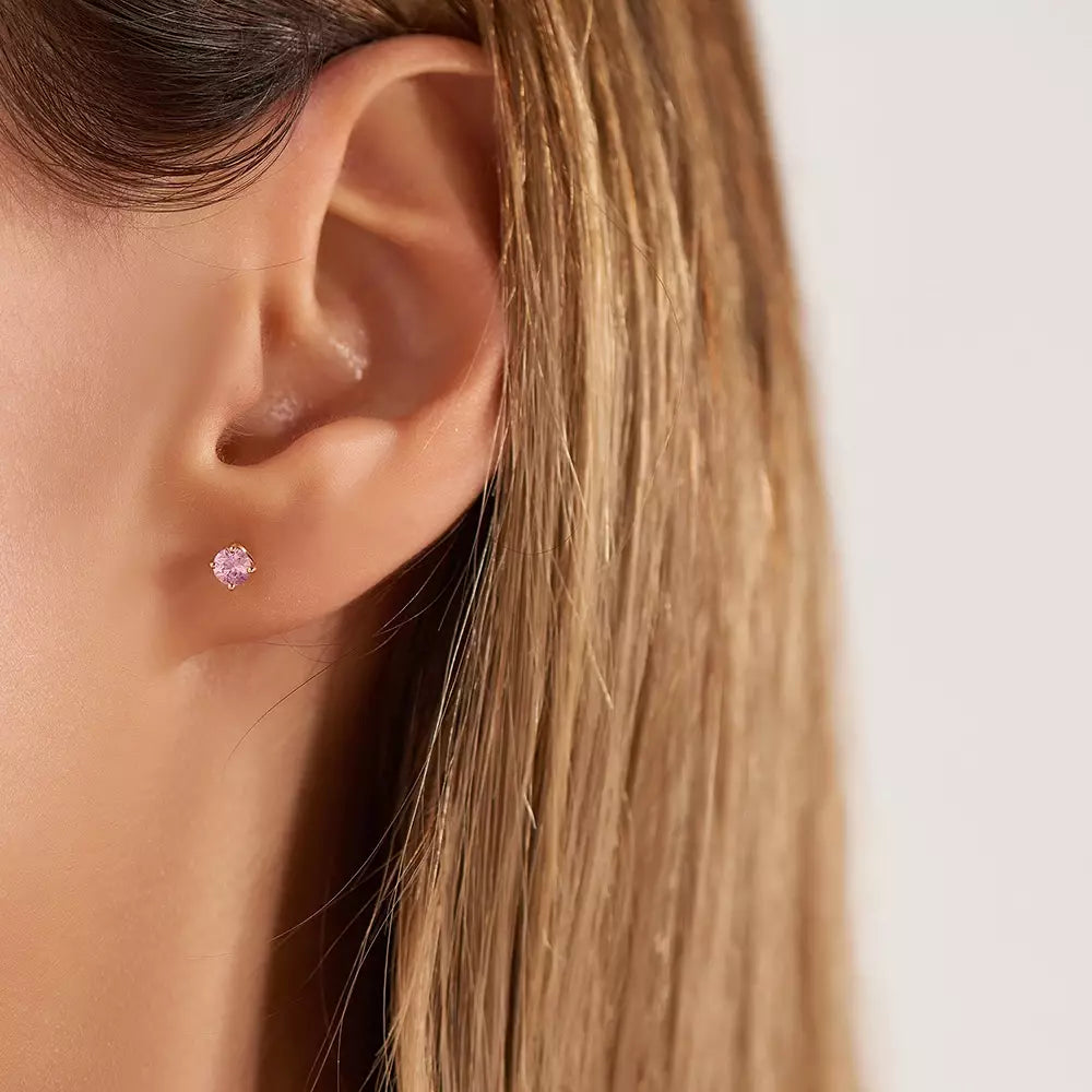 Paio Light Pink Safir Taşlı Rose Altın Küpe