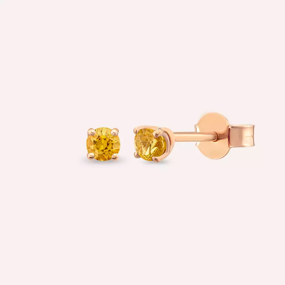 Paio Light Yellow Safir Taşlı Rose Altın Küpe
