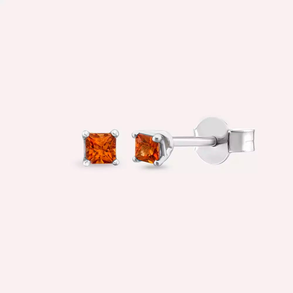 Paio Orange Safir Taşlı Beyaz Altın Küpe