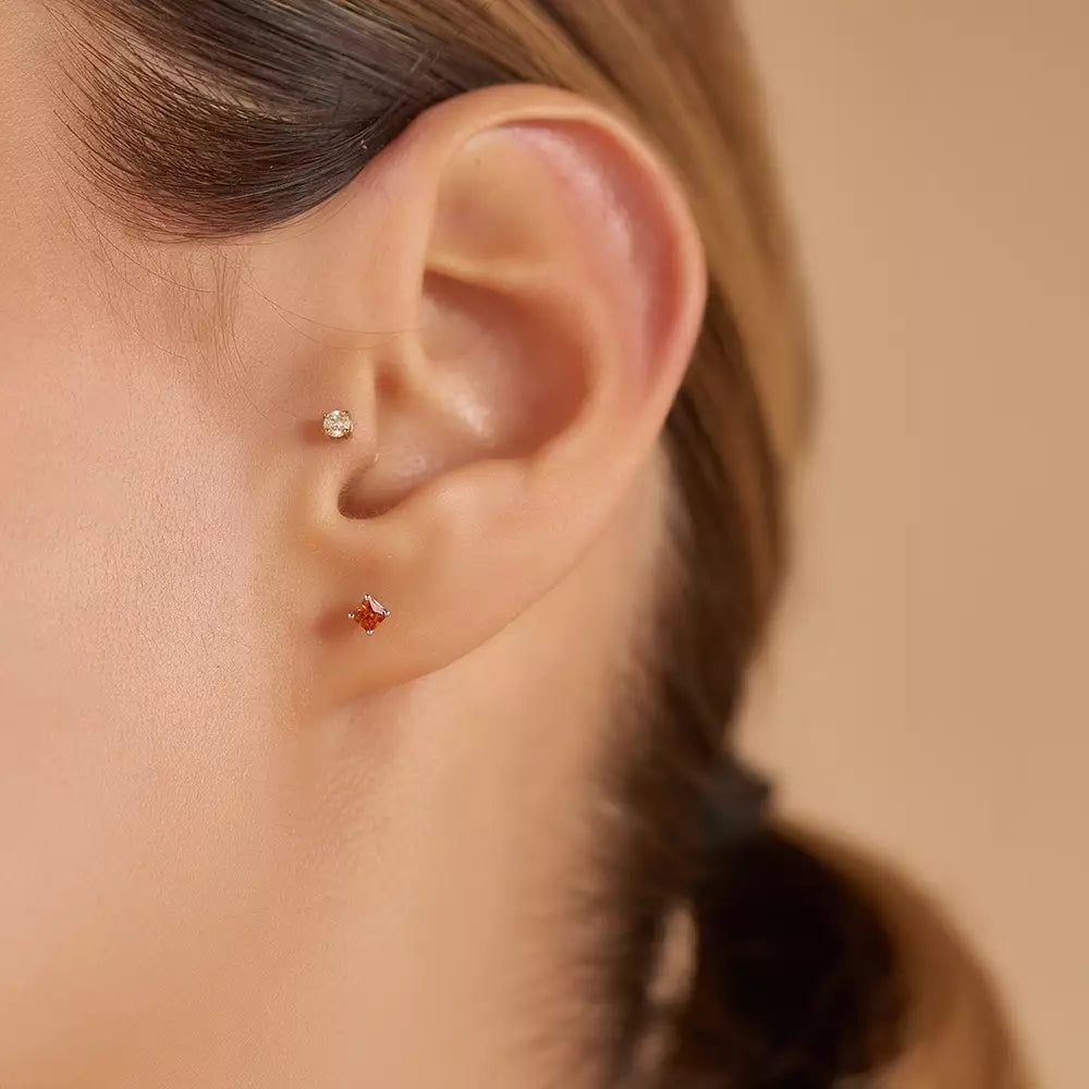 Paio Orange Safir Taşlı Beyaz Altın Küpe