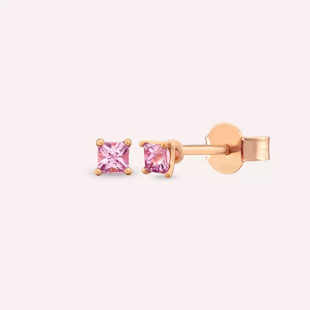 Paio Pink Safir Taşlı Rose Altın Küpe