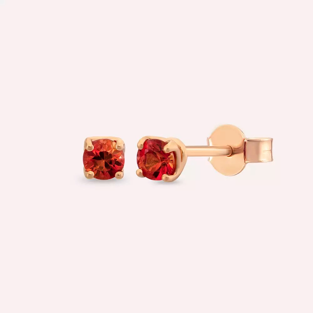 Paio Red Safir Taşlı Rose Altın Küpe