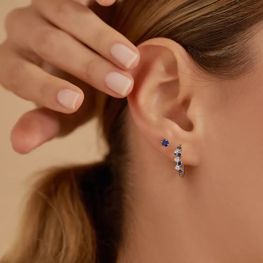 Paio Safir Taşlı Beyaz Altın Küpe