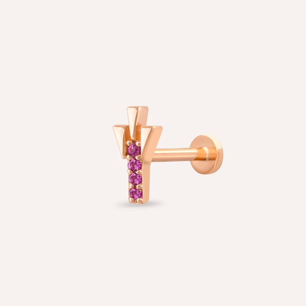 Peace Pink Safir Taşlı Rose Altın Piercing