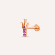Peace Pink Safir Taşlı Rose Altın Piercing