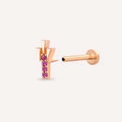 Peace Pink Safir Taşlı Rose Altın Piercing