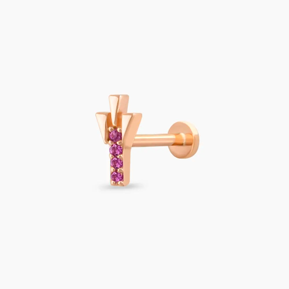 Peace Pink Safir Taşlı Rose Altın Piercing