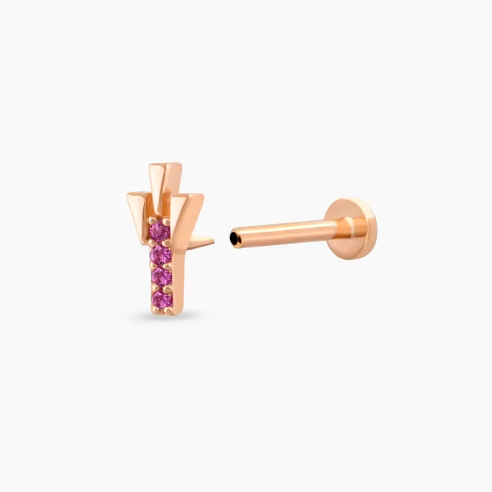 Peace Pink Safir Taşlı Rose Altın Piercing