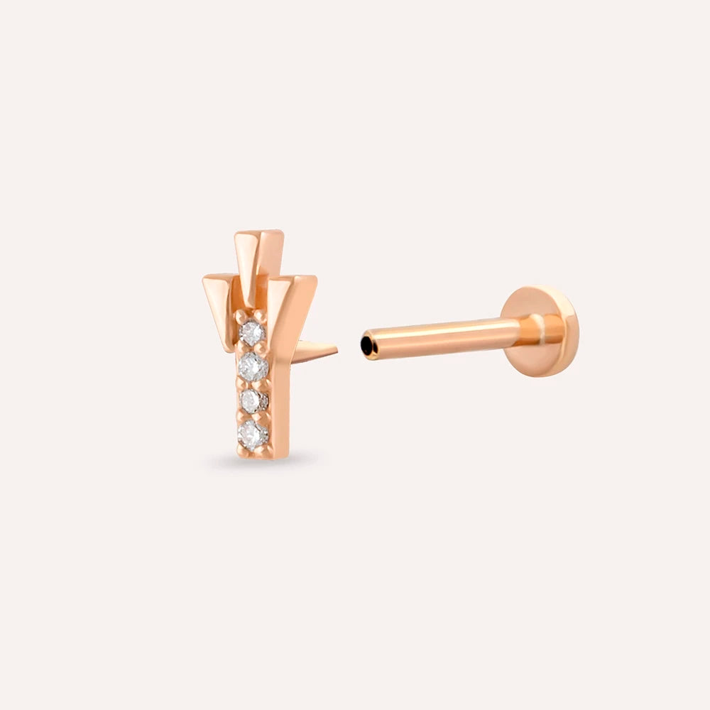 Peace Pırlanta Taşlı Rose Altın Piercing