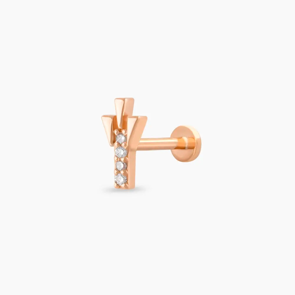 Peace Pırlanta Taşlı Rose Altın Piercing