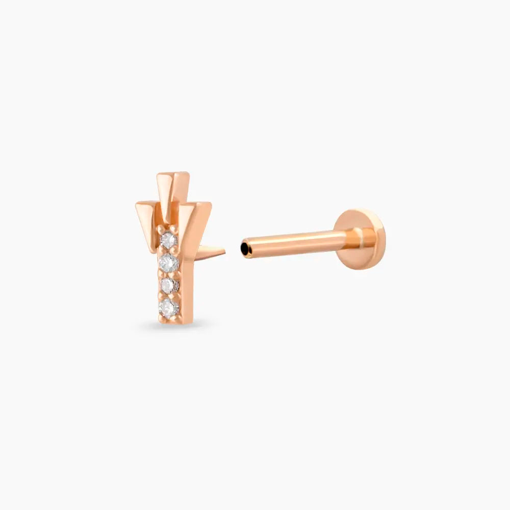 Peace Pırlanta Taşlı Rose Altın Piercing