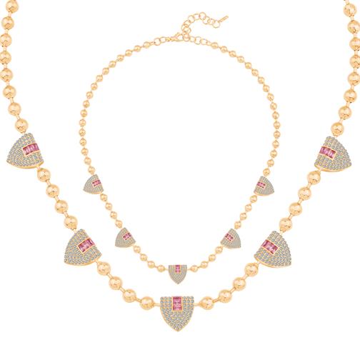 Pembe Taşlı Baget Silindir Kolye