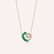 Peri 0.95 CT Damla Kesim Zümrüt ve Pırlanta Taşlı Rose Altın Kolye