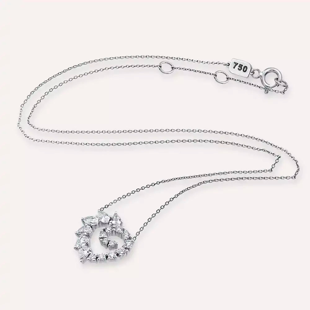 Peri Damla Kesim Pırlanta Taşlı Beyaz Altın Kolye