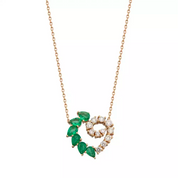 Peri Zümrüt ve Pırlanta Taşlı Rose Altın Kolye