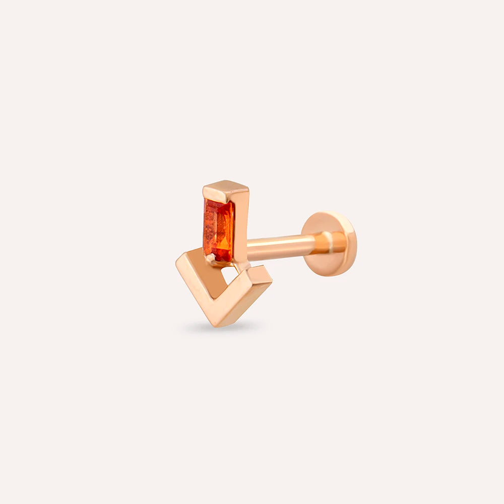 Petra Orange Safir Taşlı Rose Altın Piercing