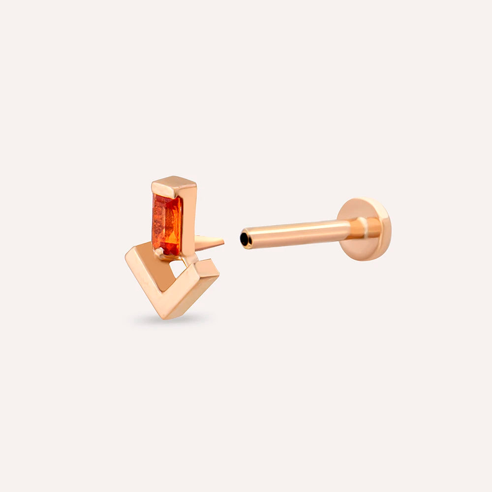 Petra Orange Safir Taşlı Rose Altın Piercing