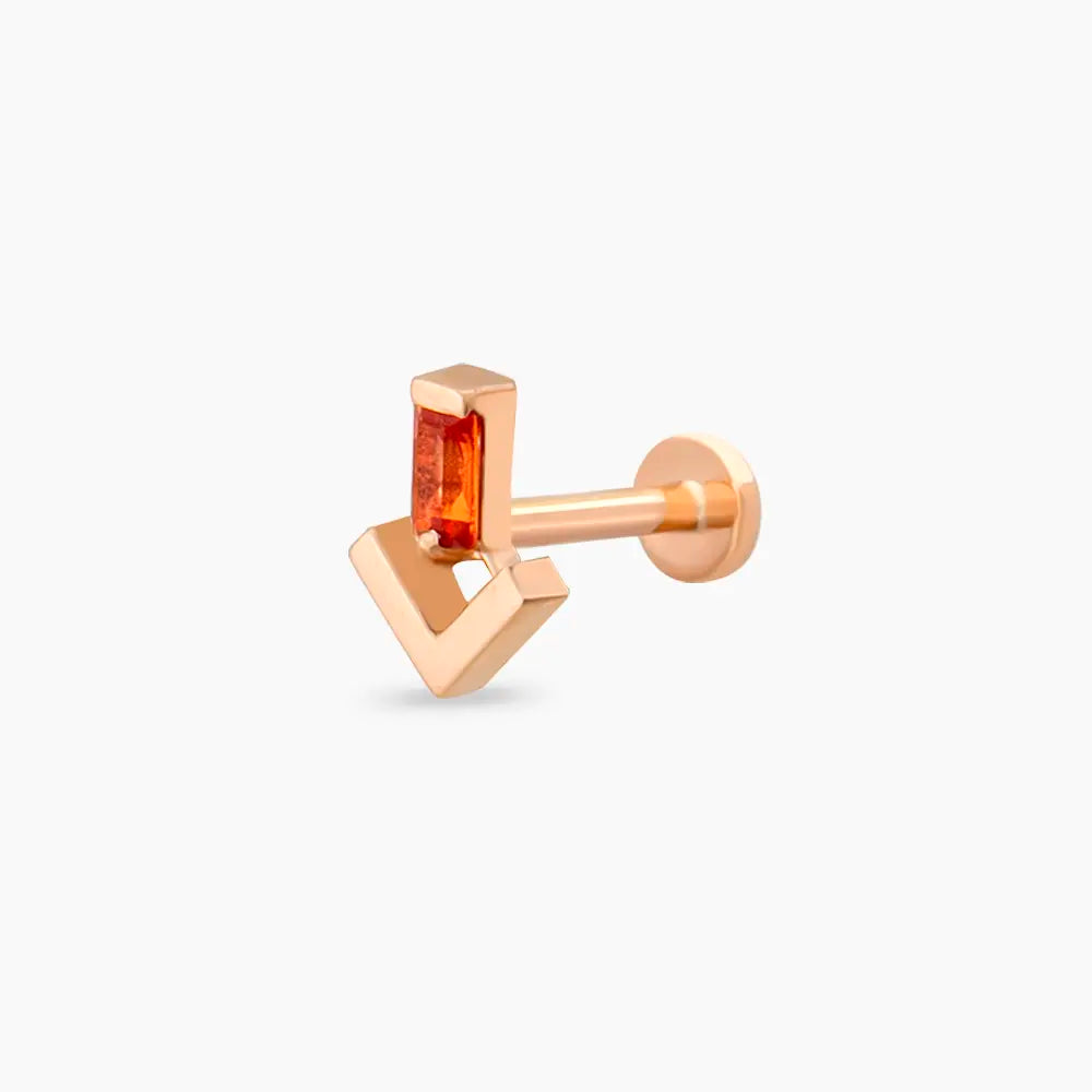 Petra Orange Safir Taşlı Rose Altın Piercing