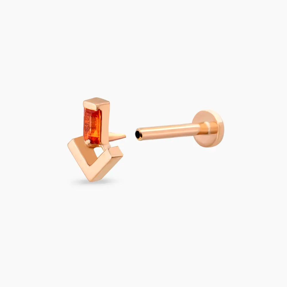 Petra Orange Safir Taşlı Rose Altın Piercing