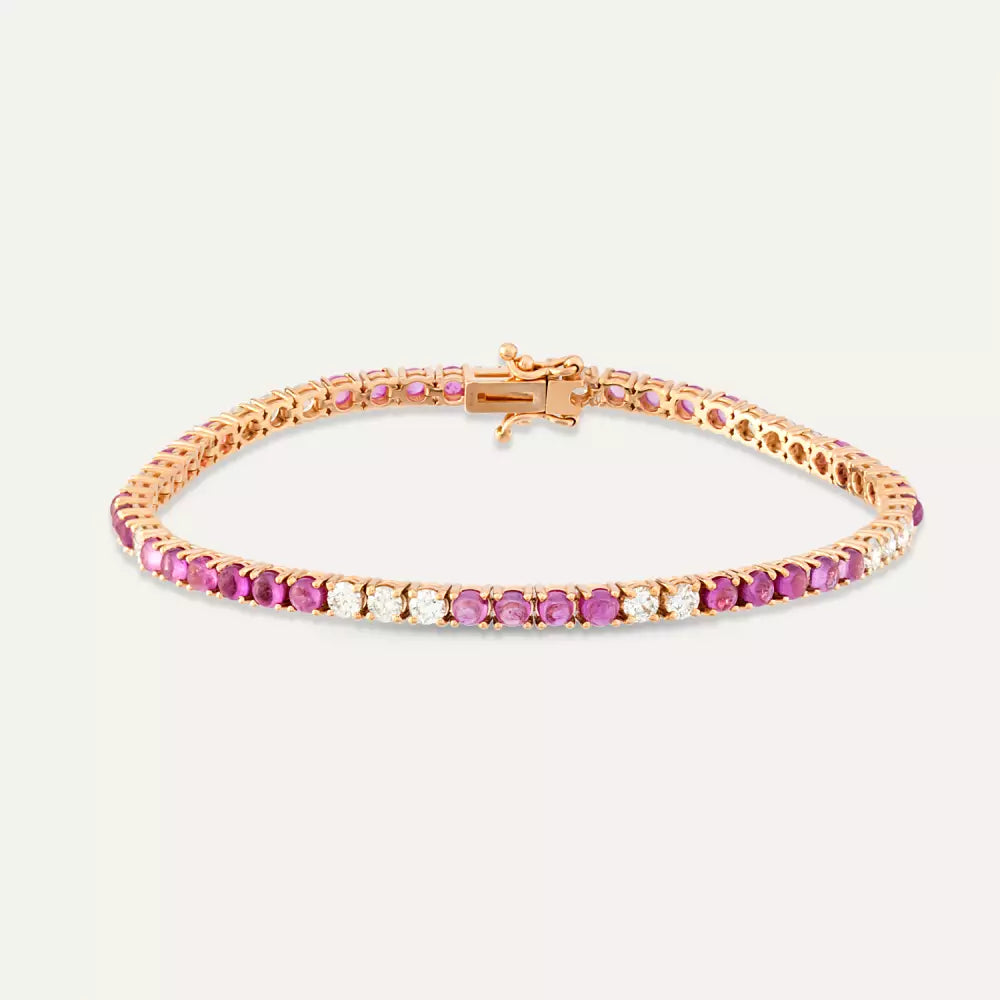 Pink Safir ve Pırlanta Taşlı Rose Altın Suyolu Bileklik