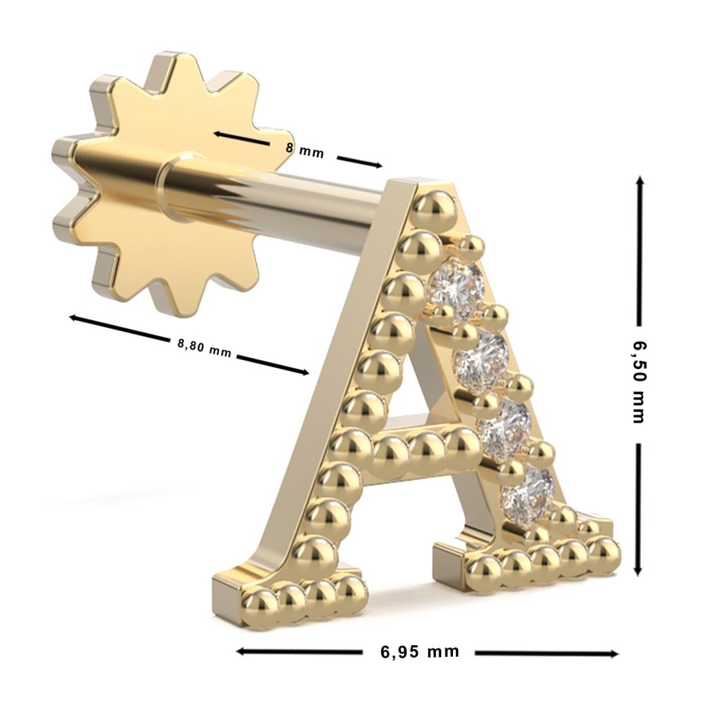 Pırlanta Harf 14 Ayar Sarı Altın Piercing
