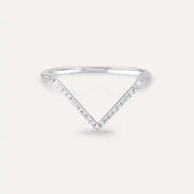 Pırlanta Taşlı Beyaz Altın Minimal V Yüzük