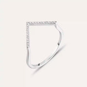 Pırlanta Taşlı Beyaz Altın Minimal V Yüzük