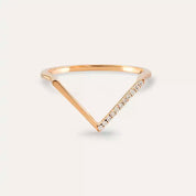 Pırlanta Taşlı Rose Altın Minimal V Yüzük