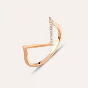 Pırlanta Taşlı Rose Altın Minimal V Yüzük