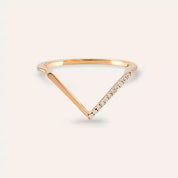 Pırlanta Taşlı Rose Altın Minimal V Yüzük