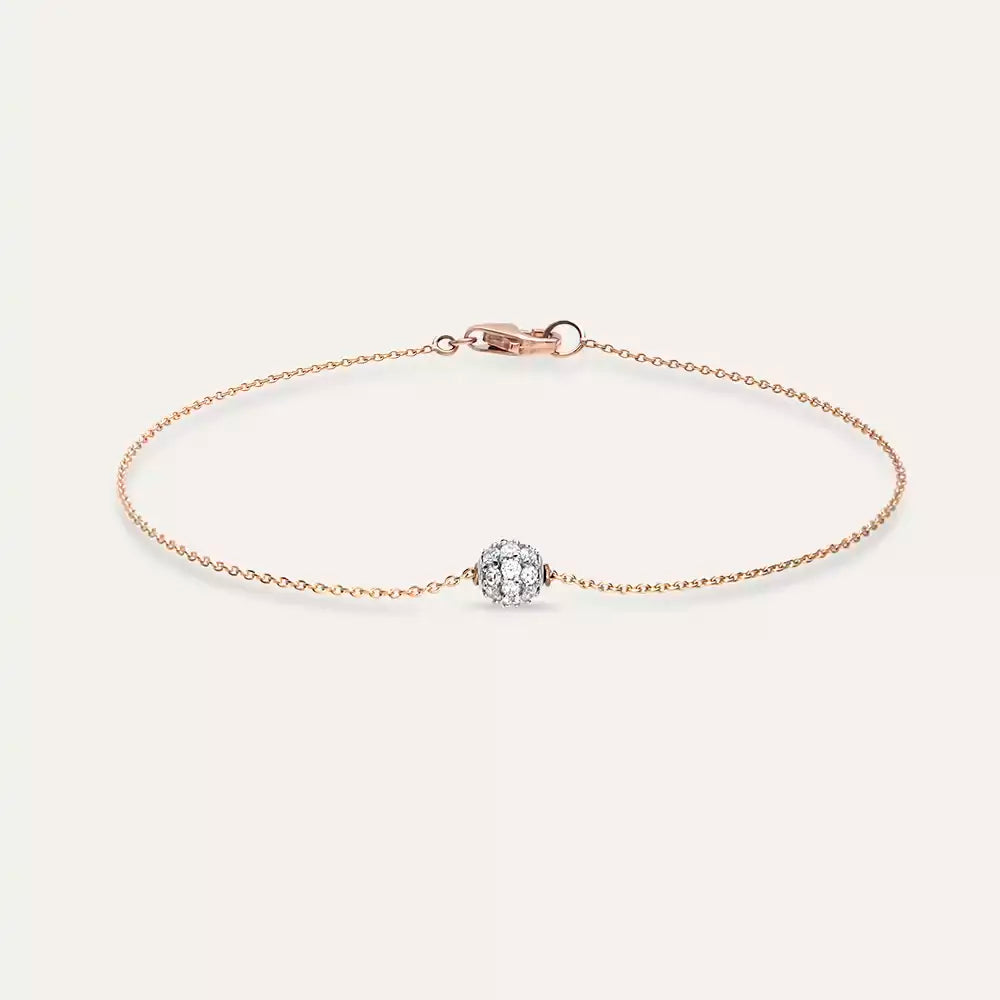 Pırlanta Taşlı Rose ve Beyaz Altın Top Bileklik