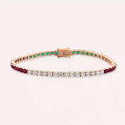 Pırlanta, Yakut, Safir ve Zümrüt Taşlı Rose Altın Suyolu Bileklik