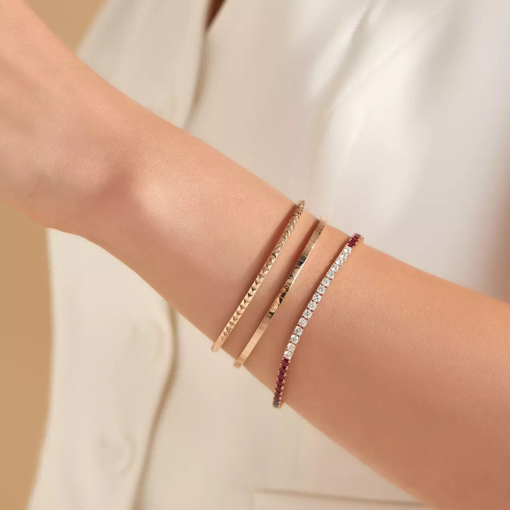 Pırlanta, Yakut, Safir ve Zümrüt Taşlı Rose Altın Suyolu Bileklik