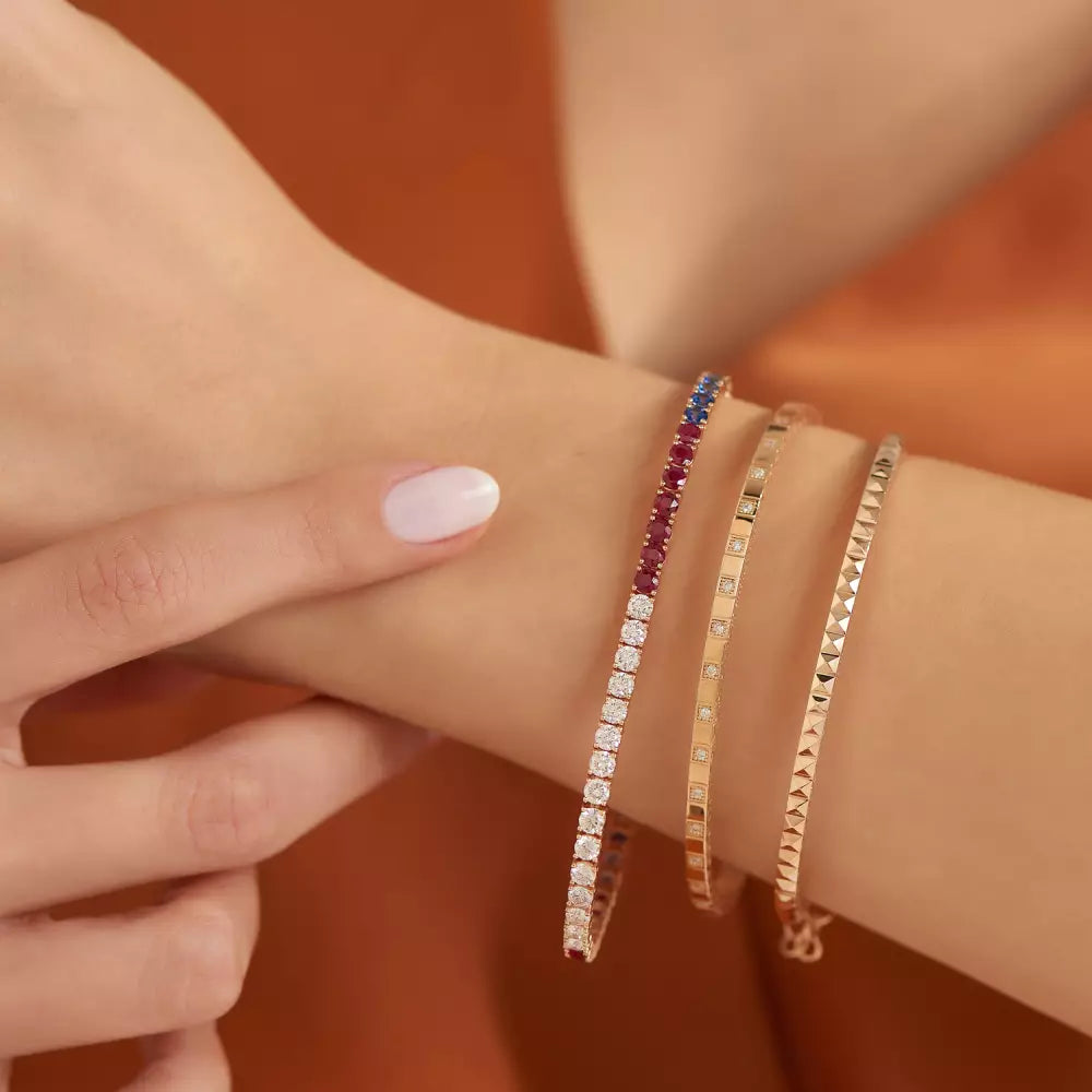 Pırlanta, Yakut, Safir ve Zümrüt Taşlı Rose Altın Suyolu Bileklik