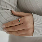 Pixie Pırlanta, Yakut ve Zümrüt Taşlı Rose Altın Çiçek Yüzük