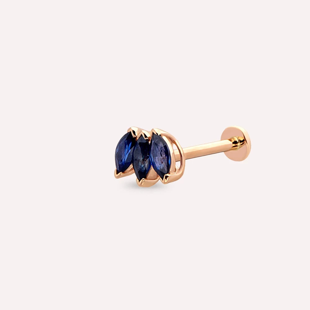 Plume Markiz Kesim Safir Taşlı Rose Altın Piercing