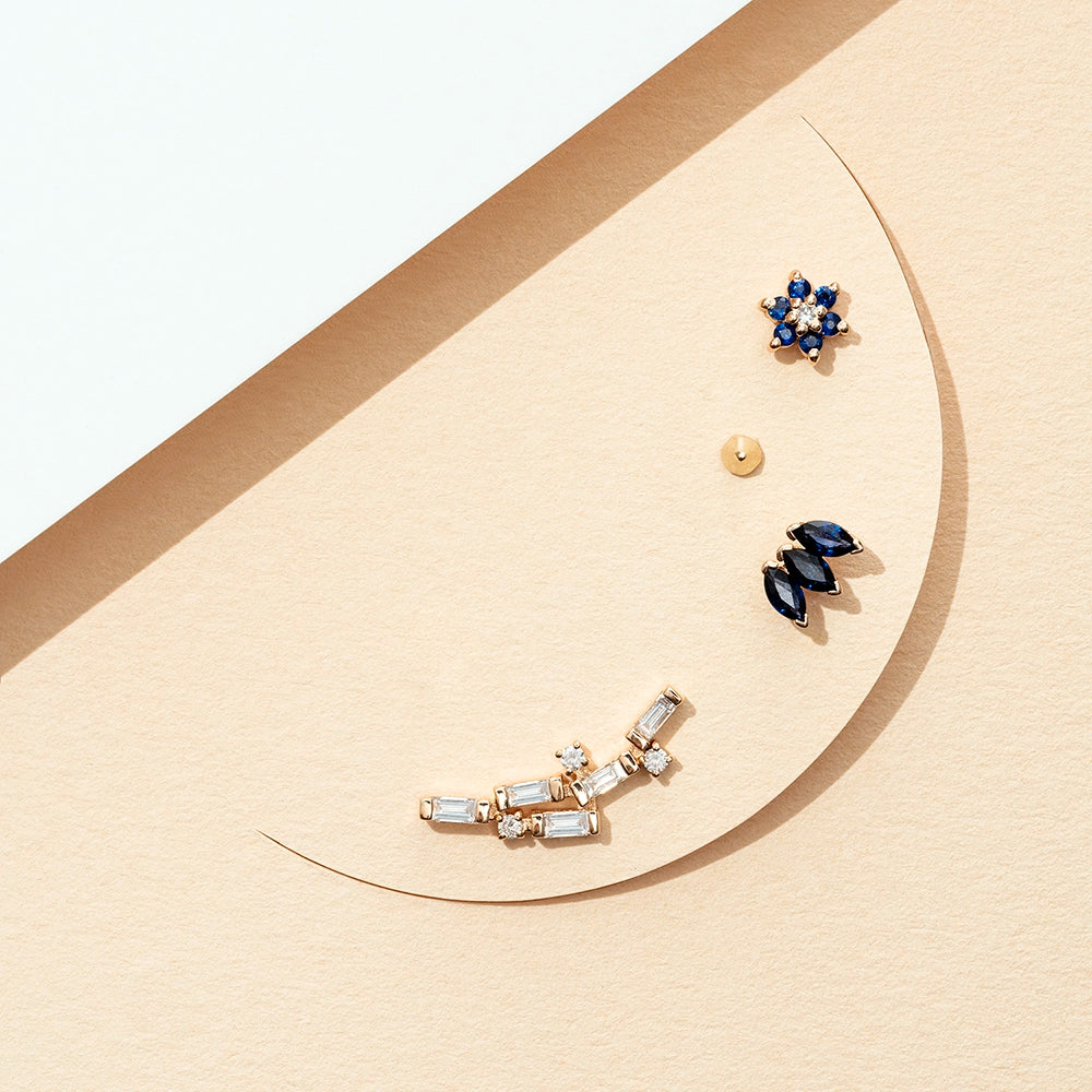 Plume Markiz Kesim Safir Taşlı Rose Altın Piercing