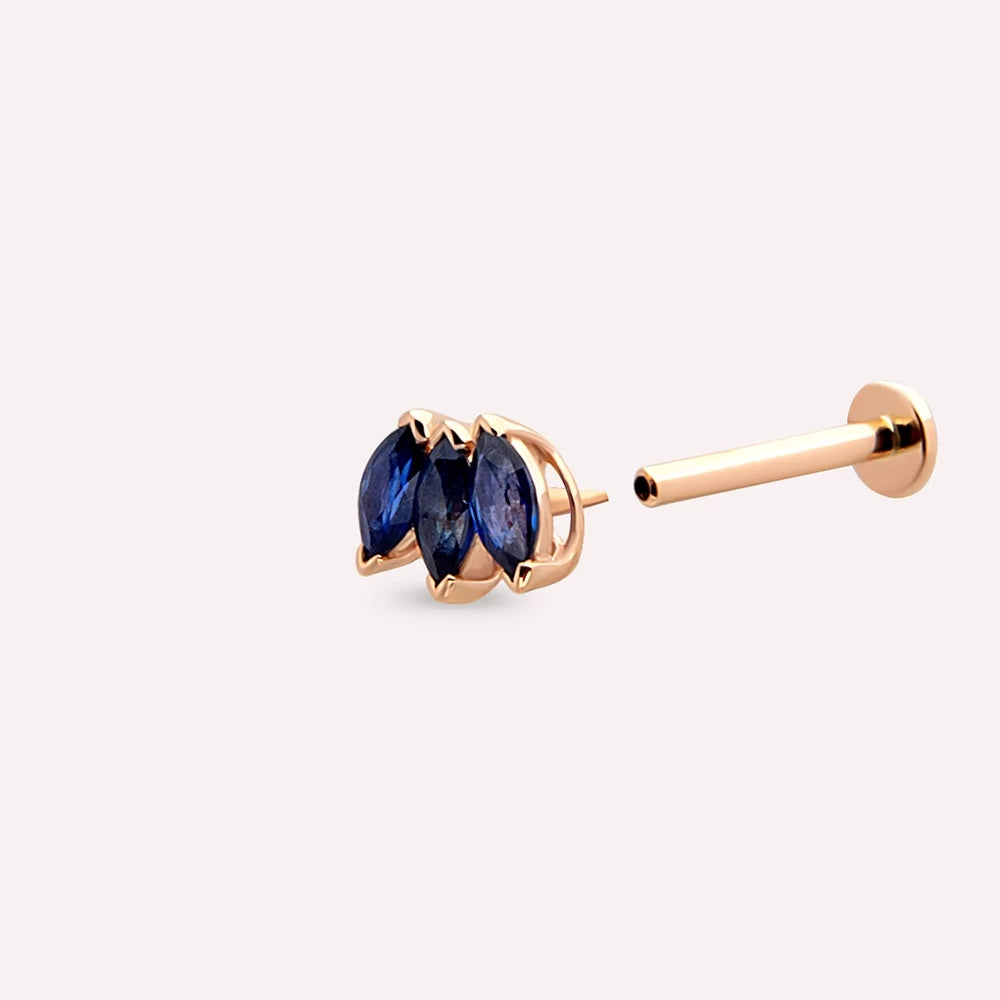 Plume Markiz Kesim Safir Taşlı Rose Altın Piercing