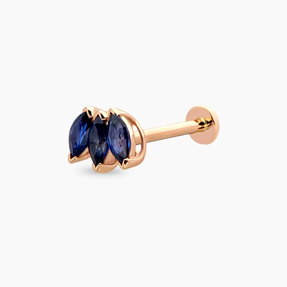 Plume Markiz Kesim Safir Taşlı Rose Altın Piercing