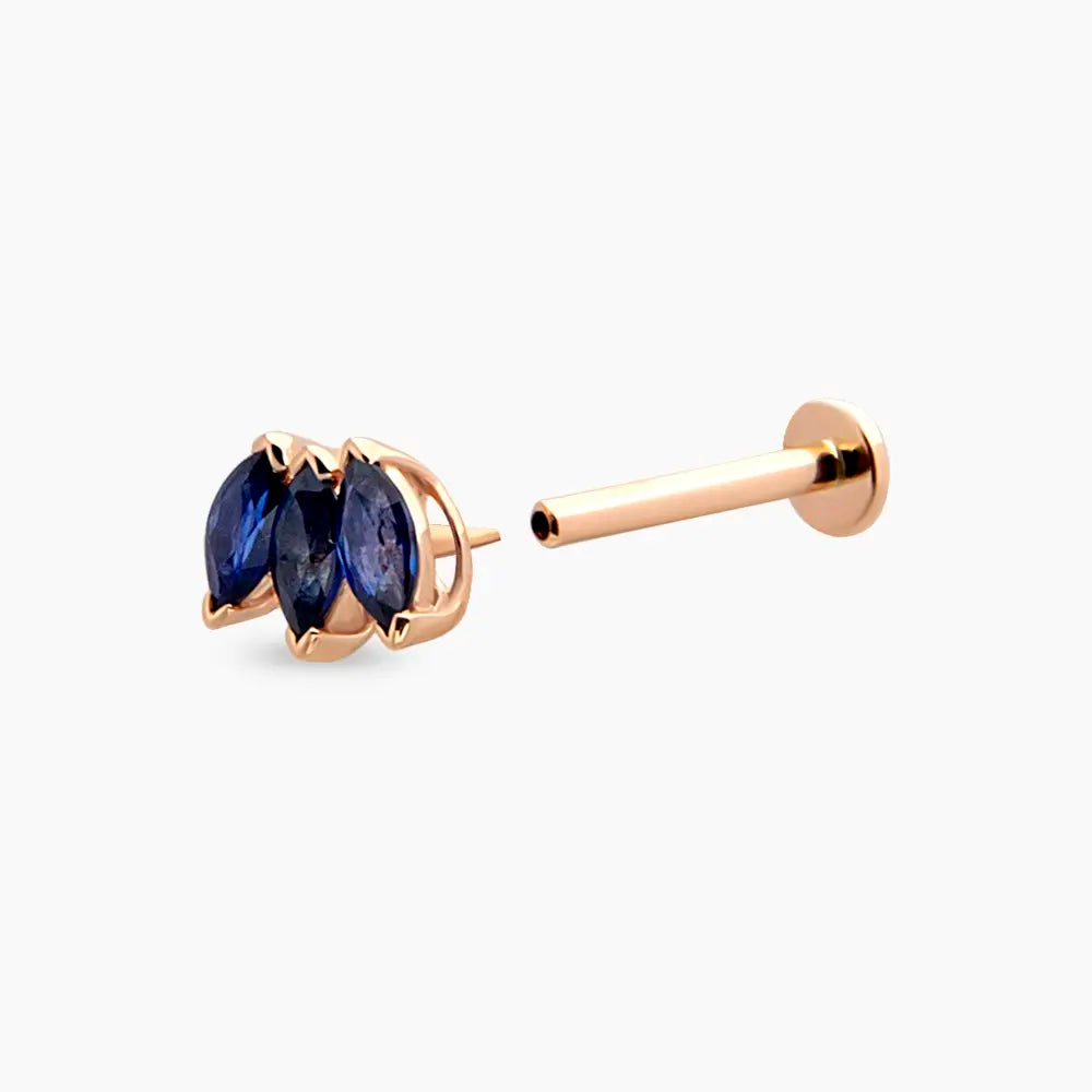 Plume Markiz Kesim Safir Taşlı Rose Altın Piercing