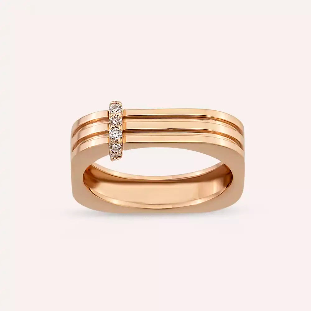 Poeme Pırlanta Taşlı Rose Altın Yüzük