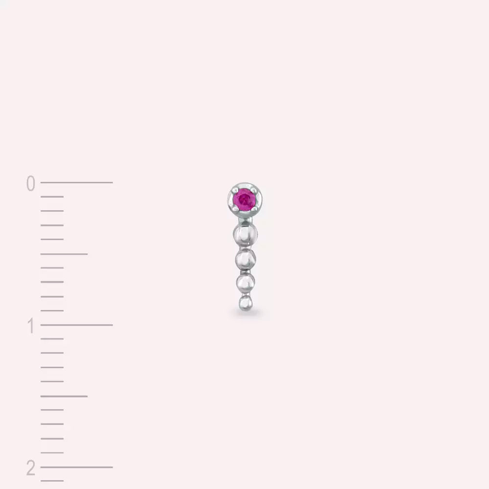 Point Pink Safir Taşlı Beyaz Altın Tek Küpe