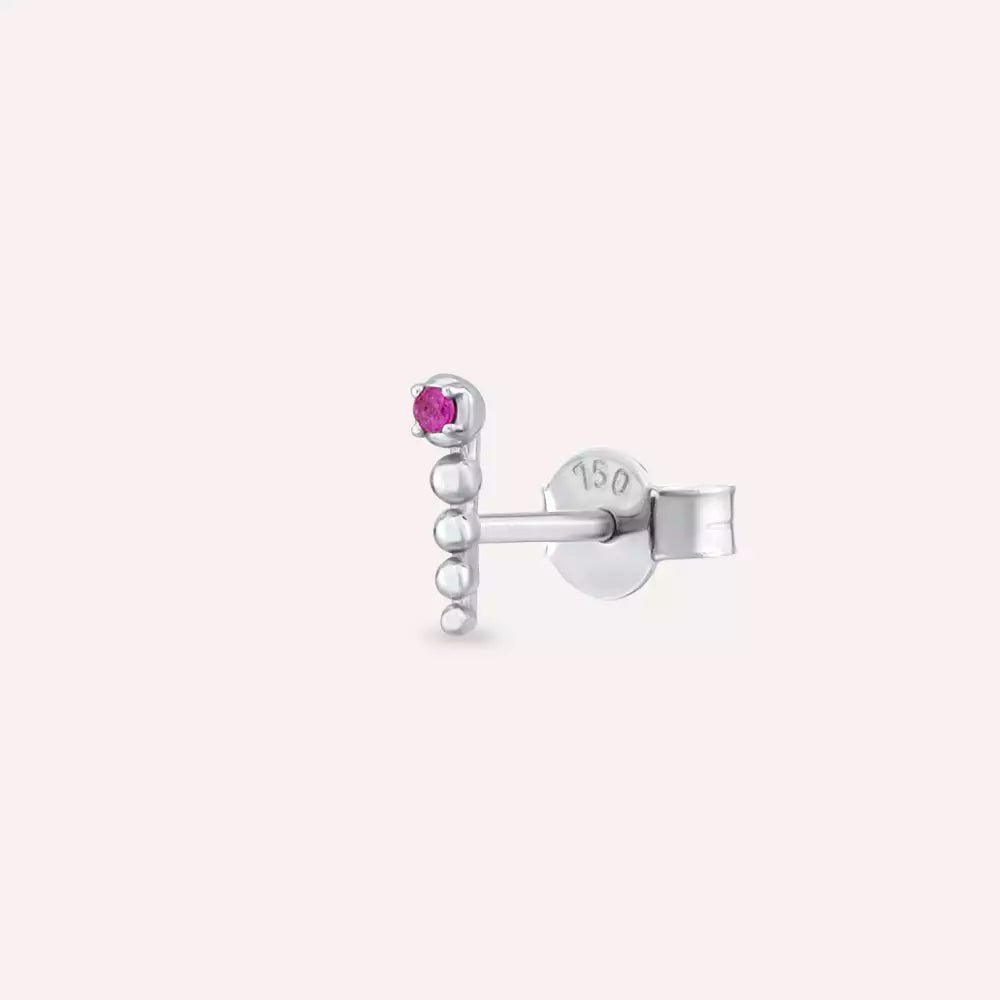 Point Pink Safir Taşlı Beyaz Altın Tek Küpe