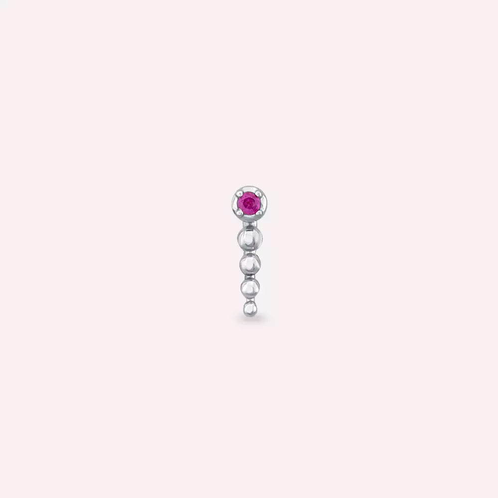 Spot Pink Safir Taşlı Beyaz Altın Tek Küpe