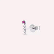 Spot Pink Safir Taşlı Beyaz Altın Tek Küpe