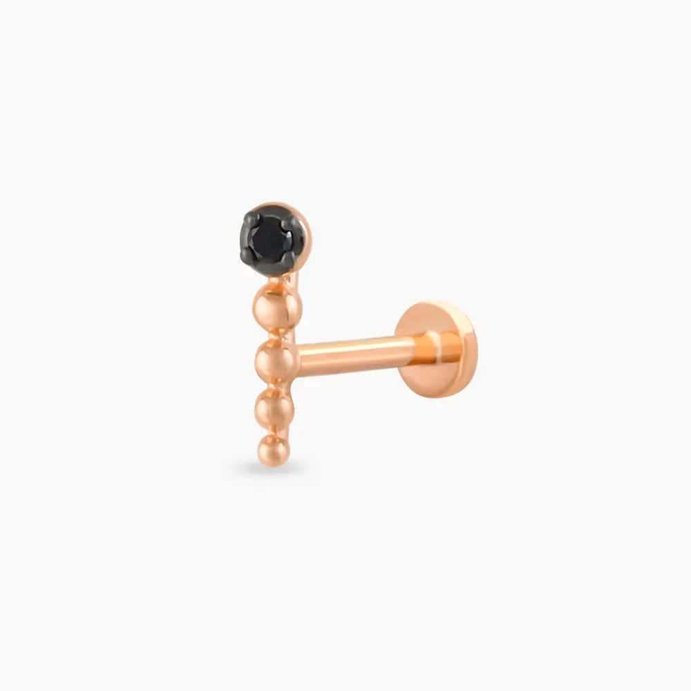 Point Siyah Pırlanta Taşlı Rose Altın Piercing