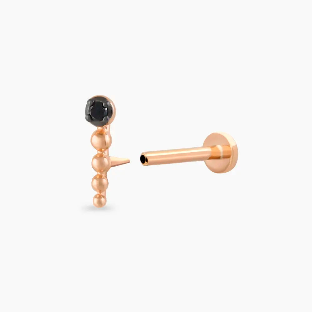 Point Siyah Pırlanta Taşlı Rose Altın Piercing