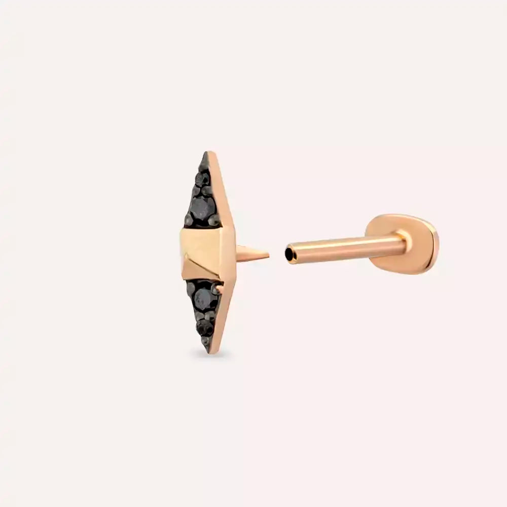 Peak Siyah Pırlanta Taşlı Rose Altın Piercing