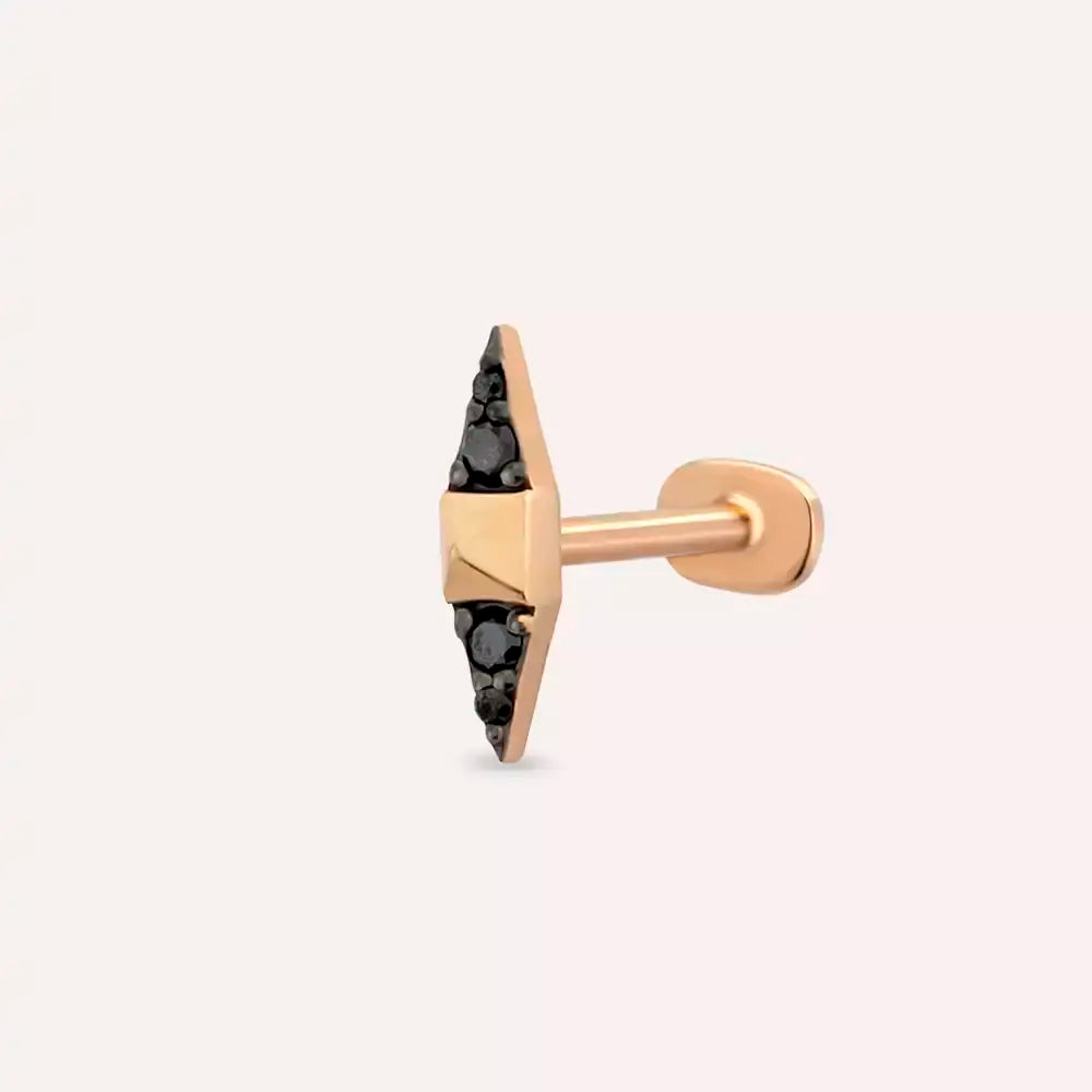 Pointed Siyah Pırlanta Taşlı Rose Altın Piercing